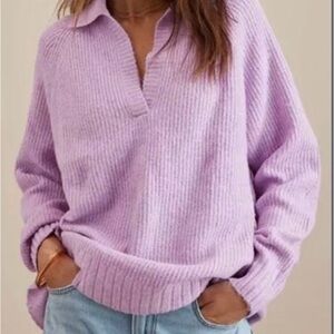 American Eagle Purple Pullover V-Neck With Collar Sweater - XS-oversized
